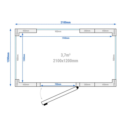 GGM Gastro Commercial Walk-In Cold Room - 2100x1200mm - 3,70m³ (3700L) - with 3 glass sides