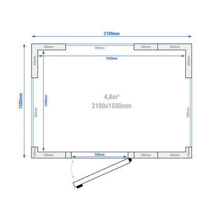 GGM Gastro Commercial Walk-In Cold Room - 2100x1500mm - 4,80m³ (4800L) - with 3 glass sides