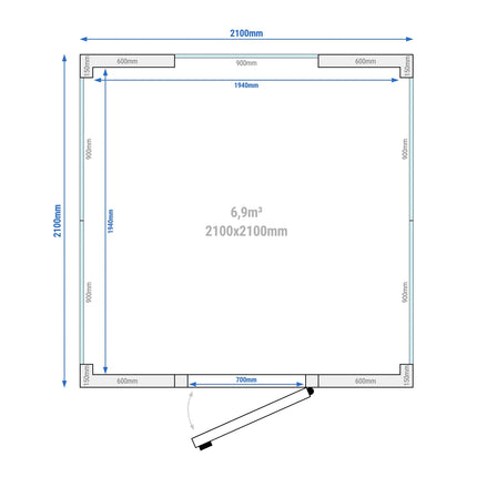 GGM Gastro Commercial Walk-In Cold Room - 2100x2100mm - 6,90m³ (6900L) - with 3 glass sides
