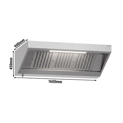 GGM Gastro Commercial Wall-Mounted Extraction Canopy - 1600mm - with Baffle Filters & LED Lighting