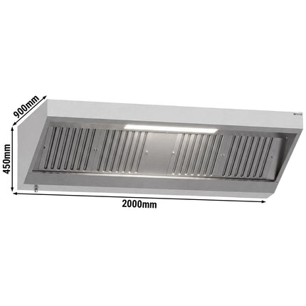 GGM Gastro Commercial Wall-Mounted Extraction Canopy - 2000mm - with Baffle Filters & LED Lighting