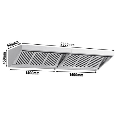 GGM Gastro Commercial Wall-Mounted Extraction Canopy - 2800mm - with Baffle Filters & LED Lighting
