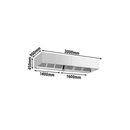 GGM Gastro Commercial Wall-Mounted Extraction Canopy – 3000mm – with Baffle Filters & Lighting