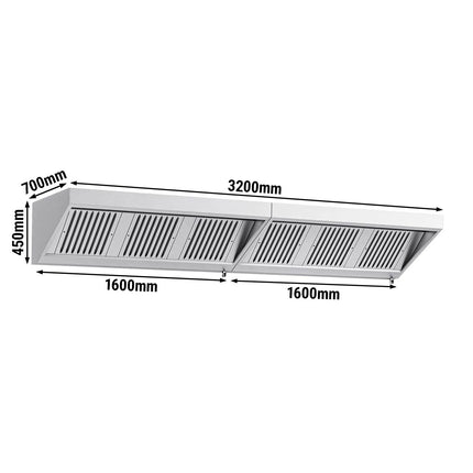 GGM Gastro Commercial Wall-Mounted Extraction Canopy - 3200mm - with Baffle Filters & LED Lighting