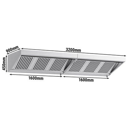 GGM Gastro Commercial Wall-Mounted Extraction Canopy - 3200mm - with Baffle Filters & LED Lighting