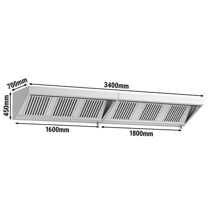GGM Gastro Commercial Wall-Mounted Extraction Canopy - 3400mm - with Baffle Filters & LED Lighting