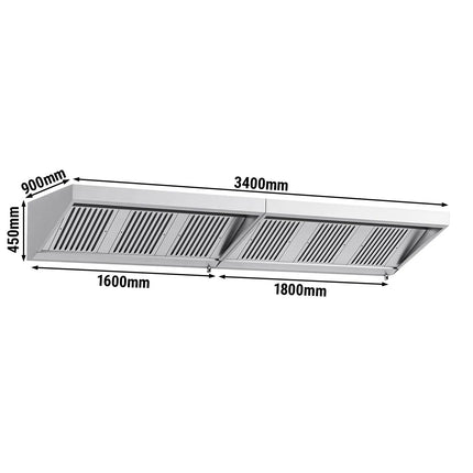 GGM Gastro Commercial Wall-Mounted Extraction Canopy - 3400mm - with Baffle Filters & LED Lighting