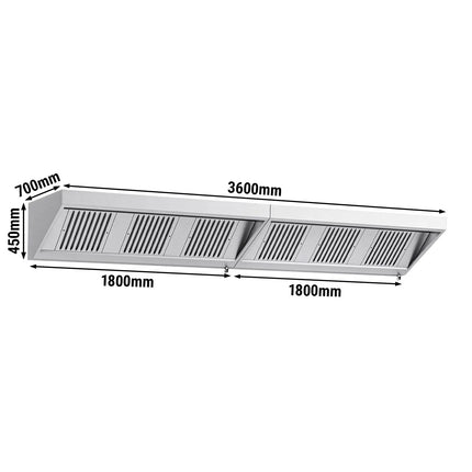 GGM Gastro Commercial Wall-Mounted Extraction Canopy - 3600mm - with Baffle Filters & LED Lighting