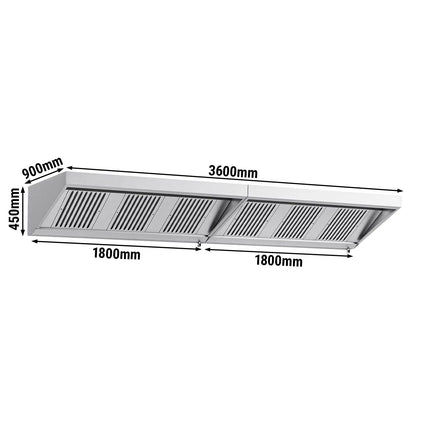 GGM Gastro Commercial Wall-Mounted Extraction Canopy - 3600mm - with Baffle Filters & LED Lighting