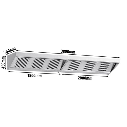 GGM Gastro Commercial Wall-Mounted Extraction Canopy - 3800mm - with Baffle Filters & LED Lighting