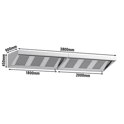 GGM Gastro Commercial Wall-Mounted Extraction Canopy - 3800mm - with Baffle Filters & LED Lighting