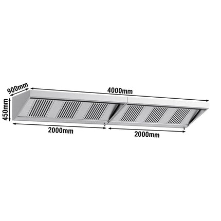 GGM Gastro Commercial Wall-Mounted Extraction Canopy - 4000mm - with Baffle Filters & LED Lighting