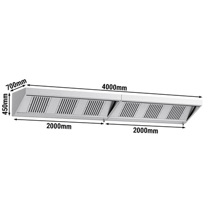 GGM Gastro Commercial Wall-Mounted Extraction Canopy - 4000mm - with Baffle Filters & LED Lighting