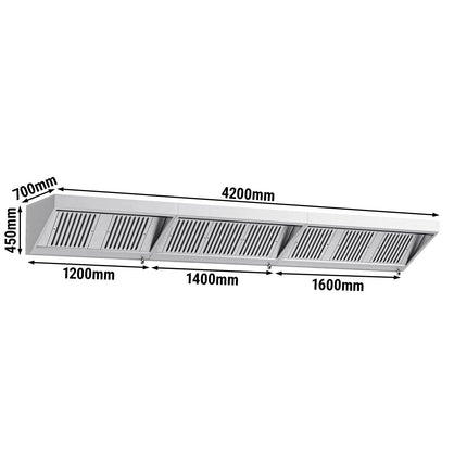 GGM Gastro Commercial Wall-Mounted Extraction Canopy - 4200mm - with Baffle Filters & LED Lighting