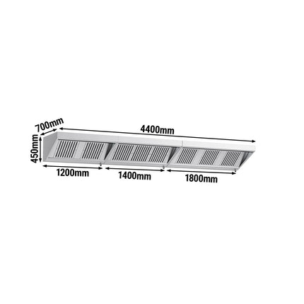GGM Gastro Commercial Wall-Mounted Extraction Canopy - 4400mm - with Baffle Filters & LED Lighting