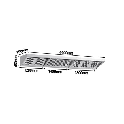 GGM Gastro Commercial Wall-Mounted Extraction Canopy - 4400mm - with Baffle Filters & LED Lighting