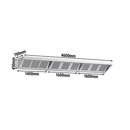 GGM Gastro Commercial Wall-Mounted Extraction Canopy - 4600mm - with Baffle Filters & LED Lighting