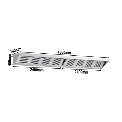 GGM Gastro Commercial Wall-Mounted Extraction Canopy - 4800mm - with Baffle Filters & LED Lighting