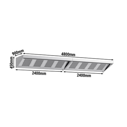 GGM Gastro Commercial Wall-Mounted Extraction Canopy - 4800mm - with Baffle Filters & LED Lighting