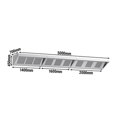GGM Gastro Commercial Wall-Mounted Extraction Canopy - 5000mm - with Baffle Filters & LED Lighting