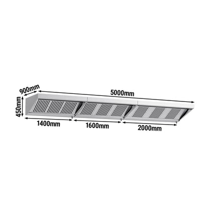 GGM Gastro Commercial Wall-Mounted Extraction Canopy - 5000mm - with Baffle Filters & LED Lighting