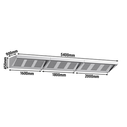 GGM Gastro Commercial Wall-Mounted Extraction Canopy - 5400mm - with Grease Filters & LED Lighting