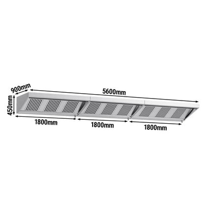GGM Gastro Commercial Wall-Mounted Extraction Canopy - 5600mm - with Baffle Filters & LED Lighting