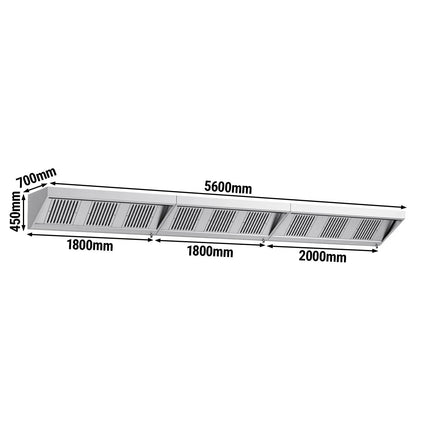 GGM Gastro Commercial Wall-Mounted Extraction Canopy - 5600mm - with Baffle Filters & LED Lighting