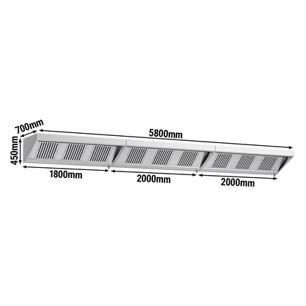 GGM Gastro Commercial Wall-Mounted Extraction Canopy - 5800mm - with Baffle Filters & LED Lighting