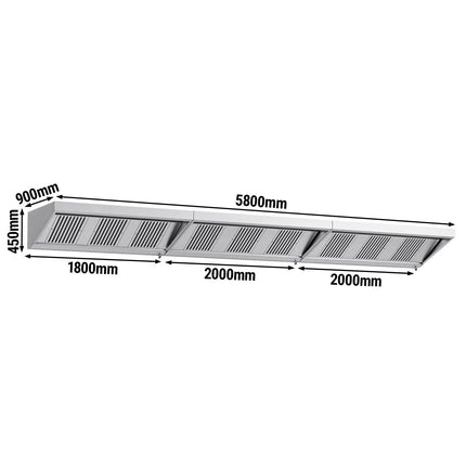 GGM Gastro Commercial Wall-Mounted Extraction Canopy - 5800mm - with Baffle Filters & LED Lighting