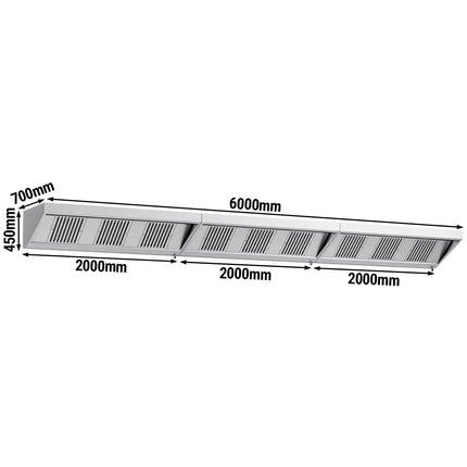 GGM Gastro Commercial Wall-Mounted Extraction Canopy - 6000mm - with Baffle Filters & LED Lighting