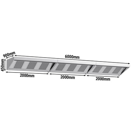 GGM Gastro Commercial Wall-Mounted Extraction Canopy - 6000mm - with Grease Filters & LED Lighting