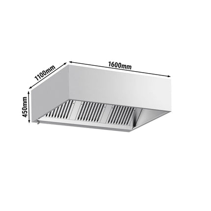 GGM Gastro Commercial Wall-Mounted Extractor Hood - 1600mm - with Baffle Filters & LED Lighting