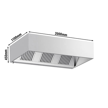 GGM Gastro Commercial Wall-Mounted Extractor Hood - 2000mm - with Baffle Filters & Lighting
