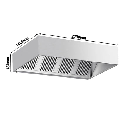 GGM Gastro Commercial Wall-Mounted Extractor Hood - 2200mm - with Baffle Filters & Lighting