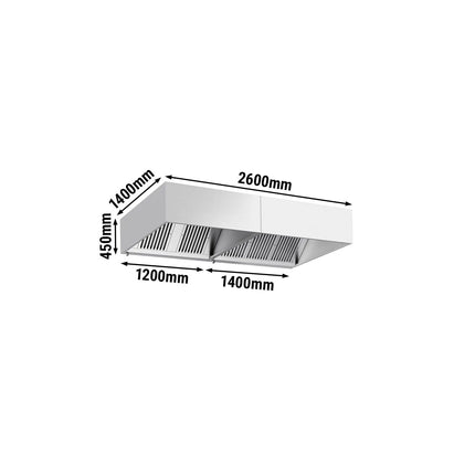 GGM Gastro Commercial Wall-Mounted Extractor Hood – 2600mm – with Baffle Filters & LED Lighting