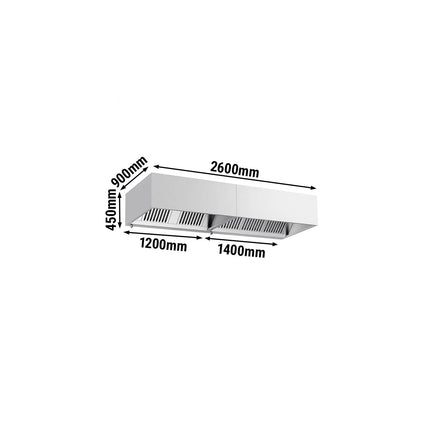 GGM Gastro Commercial Wall-Mounted Extractor Hood - 2600mm - with Baffle Filters & Lighting