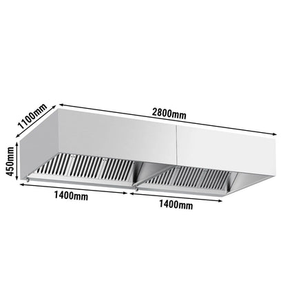 GGM Gastro Commercial Wall-Mounted Extractor Hood - 2800mm - with Baffle Filters & Lighting