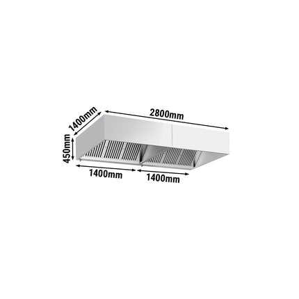 GGM Gastro Commercial Wall-Mounted Extractor Hood – 2800mm – with Baffle Filters & Lighting