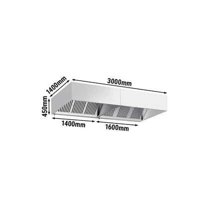 GGM Gastro Commercial Wall-Mounted Extractor Hood – 3000mm – with Baffle Filters & Lighting