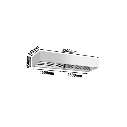 GGM Gastro Commercial Wall-Mounted Extractor Hood – 3200mm – with Baffle Filters & Lighting