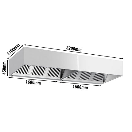 GGM Gastro Commercial Wall-Mounted Extractor Hood – 3200mm – with Baffle Filters & Lighting