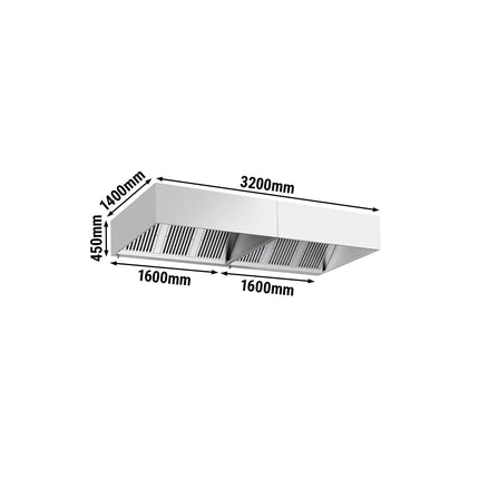 GGM Gastro Commercial Wall-Mounted Extractor Hood - 3200mm - with Baffle Filters & Lighting