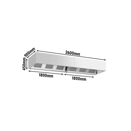 GGM Gastro Commercial Wall-Mounted Extractor Hood - 3600mm - with Baffle Filters & Lighting