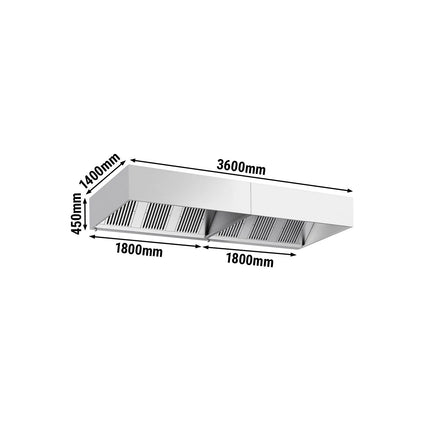 GGM Gastro Commercial Wall-Mounted Extractor Hood – 3600mm – with Baffle Filters & Lighting