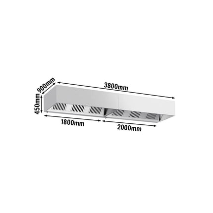 GGM Gastro Commercial Wall-Mounted Extractor Hood - 3800mm - with Baffle Filters & Lighting