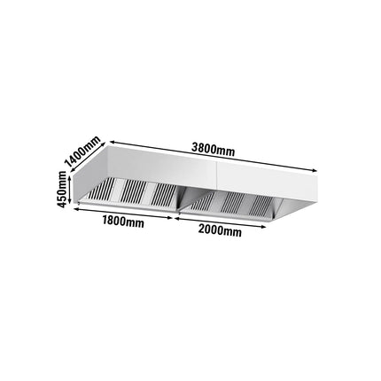 GGM Gastro Commercial Wall-Mounted Extractor Hood – 3800mm – with Baffle Filters & Lighting