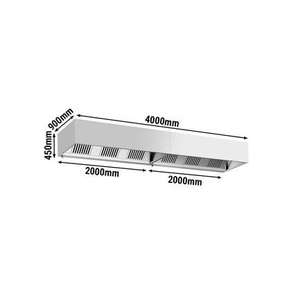 GGM Gastro Commercial Wall-Mounted Extractor Hood – 4000mm – with Baffle Filters & Lighting