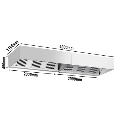 GGM Gastro Commercial Wall-Mounted Extractor Hood – 4000mm – with Baffle Filters & LED Lighting