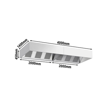 GGM Gastro Commercial Wall-Mounted Extractor Hood – 4000mm – with Baffle Filters & Lighting